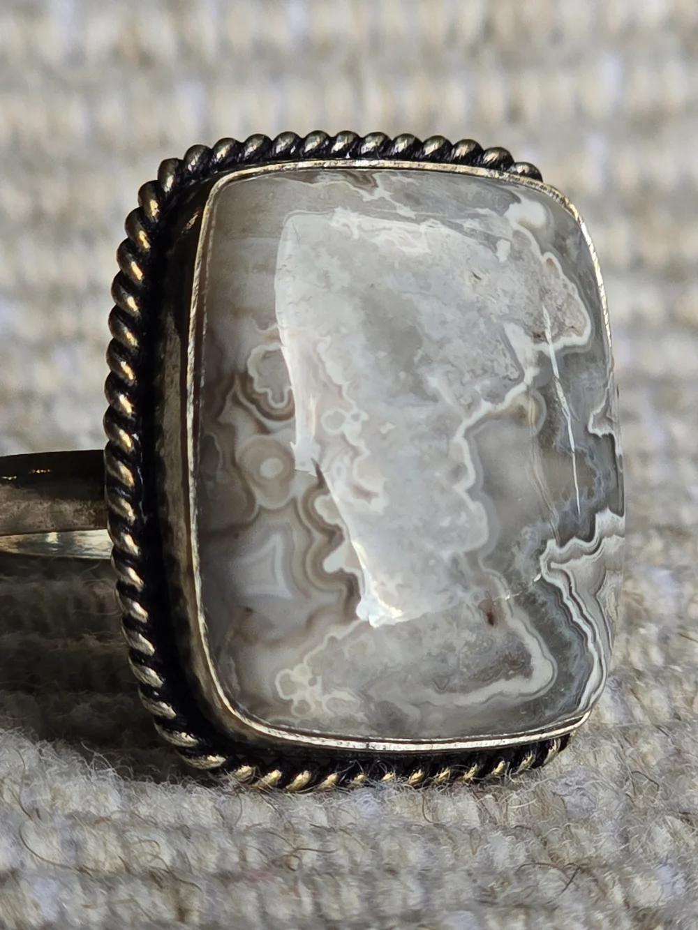 Vintage Sterling Silver Mexican Crazy Lace Agate Statement Ring